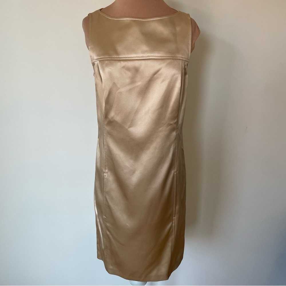 Ralph Lauren Black Label Silk Satin Gold Beige Sleeveless Shift Dress EUC Sz 2 - Picture 3 of 12